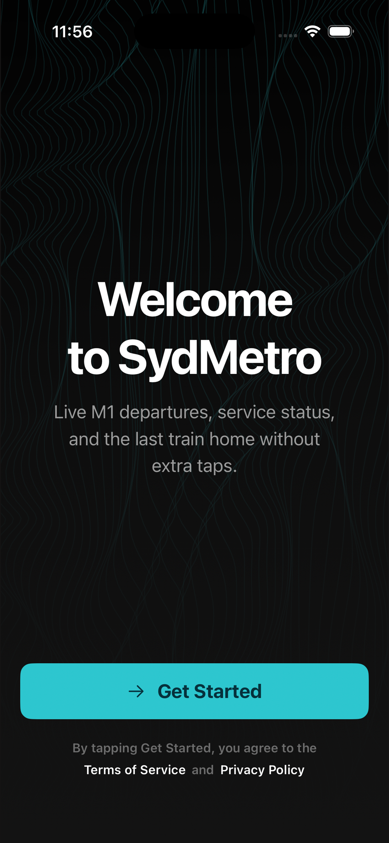 SydMetro welcome screen on iPhone 17 Pro